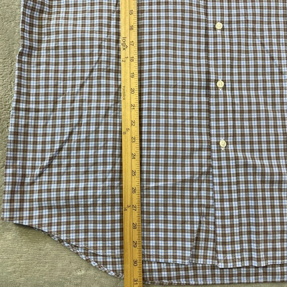 Polo Ralph Lauren Shirt Mens XL Brown Plaid Classic Fit Stretch Office Luxury